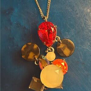 J. Crew Long Necklace with Teardrop Multicolor Gem Pendant